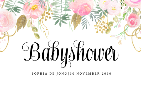 Babyshower uitnodiging waterverf bloemen