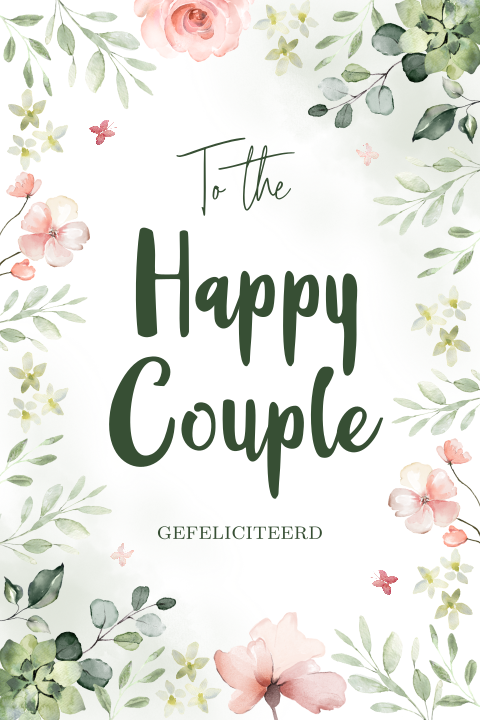 Felicitatiekaart getrouwd watercolour bloemen