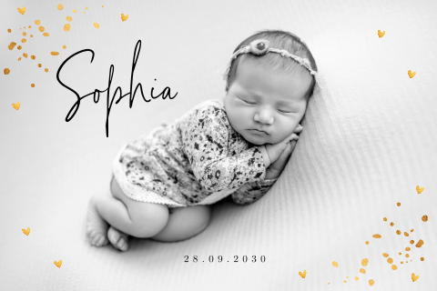 Geboortekaartje meisje foto confetti goudlook