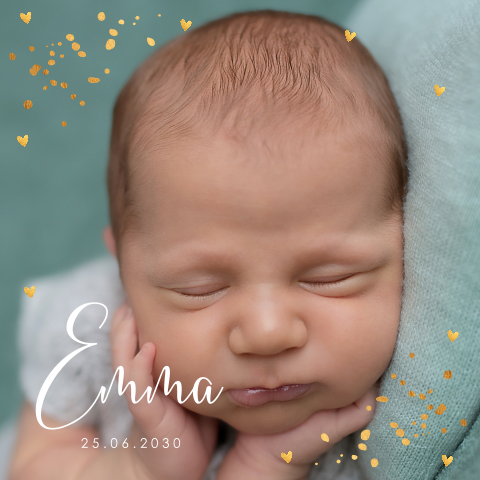 Geboortekaartje foto goudlook confetti