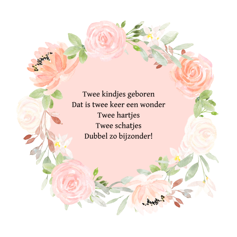 Geboortekaartje tweeling bloemenkrans