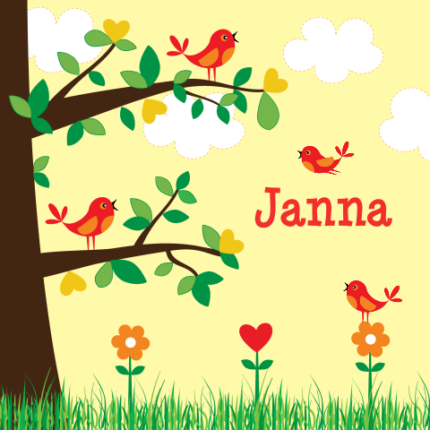 Geboortekaartje Janna vogels boom