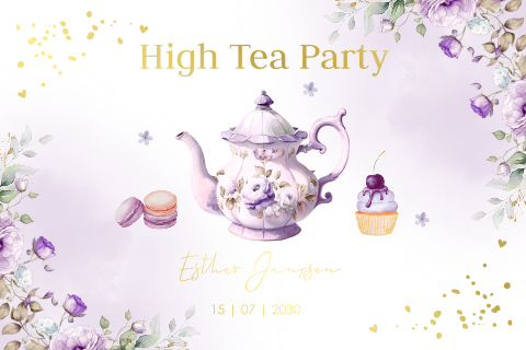 High Tea uitnodiging fotocollage goudfolie