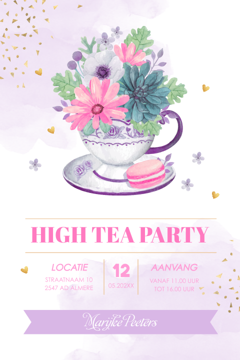 High Tea uitnodiging waterverf bloemen