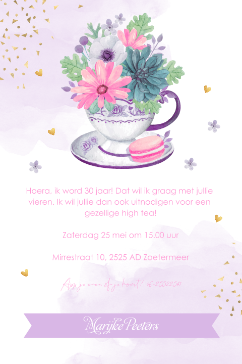 High Tea uitnodiging waterverf bloemen