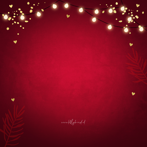 Kerstkaart rood fotocollage confetti lampjes