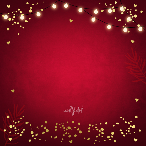 Kerstkaart rood lampjes confetti goudfolie