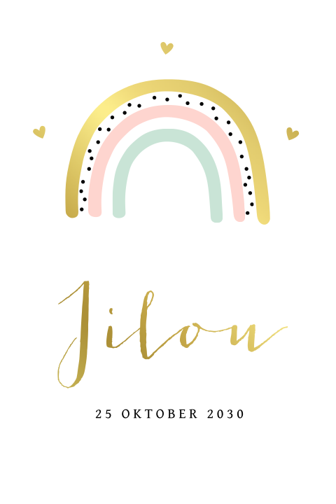 Poster geboortekaartje meisje regenboog goudfolie
