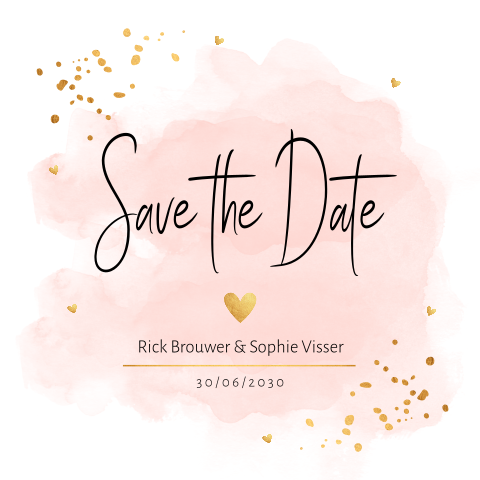Save the Date kaart waterverf goudlook confetti