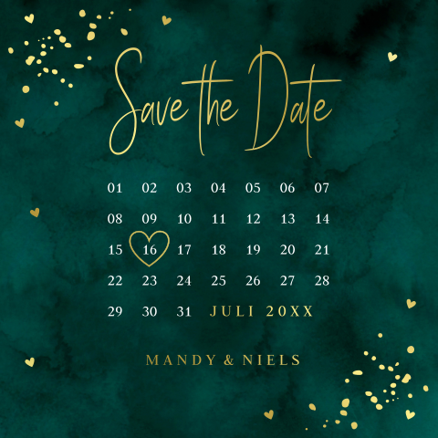 Save the Date kaart kalender goudfolie