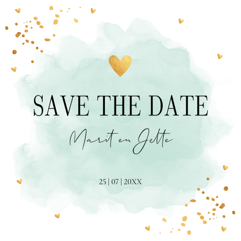 Save the Date kaart waterverf confetti goudlook
