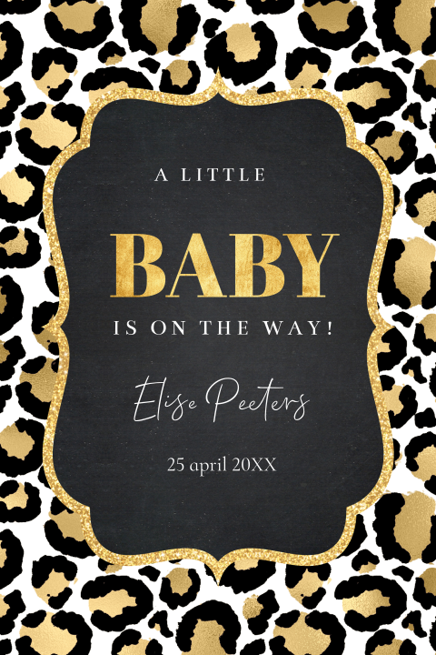 Uitnodiging babyshower panterprint zwart